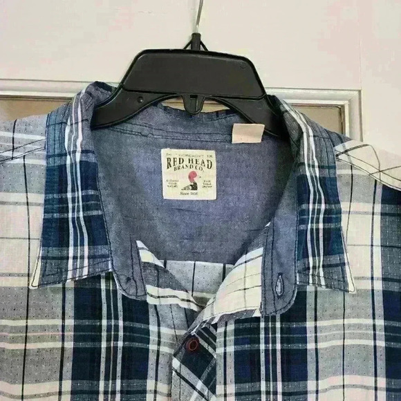 Red Head Men's Blue Plaid Button Down 100% Cotton 2XL Work Casual Outdoors Fall - Picture 3 of 9